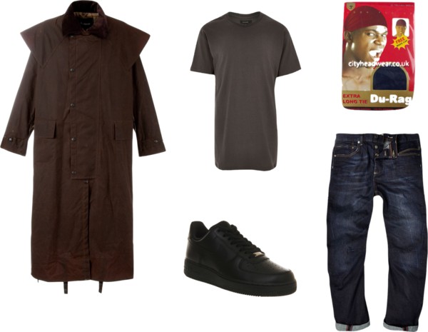 Jacket – Barbour, Du-rag Cityheadwear.co.uk Jeans – River Island T –shirt – River Island  Trainers – Air Force Ones by Nike  