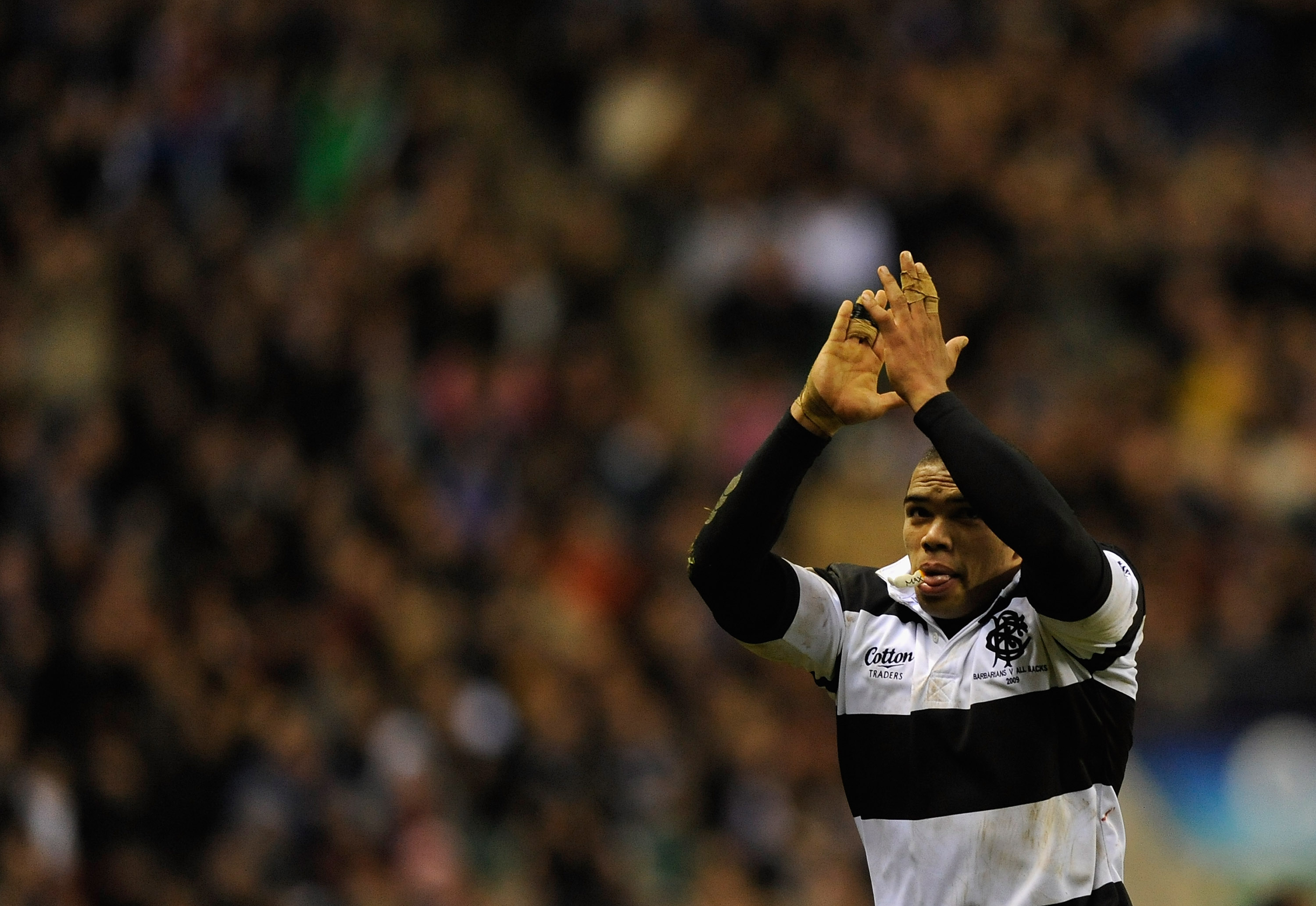 LONDON, ENGLAND - DECEMBER 05: Bryan Habana of the Barbarians applauds spectators during the MasterCard Trophy match between Barbarians and New Zealand at Twickenham Stadium on December 5, 2009 in London, England. (Photo by Jamie McDonald/Getty Images)