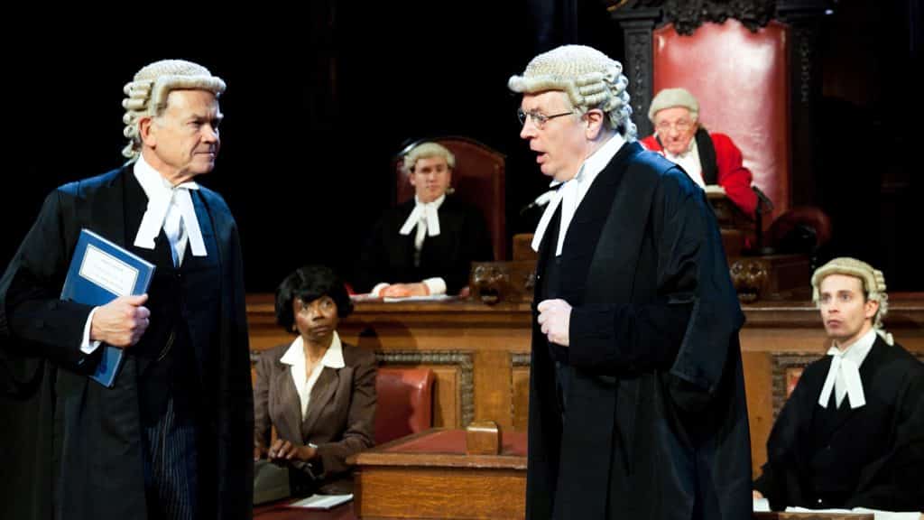 David Yelland, Philip Franks and the cast in Witness for the Prosecution (Credit : Sheila Burnett)