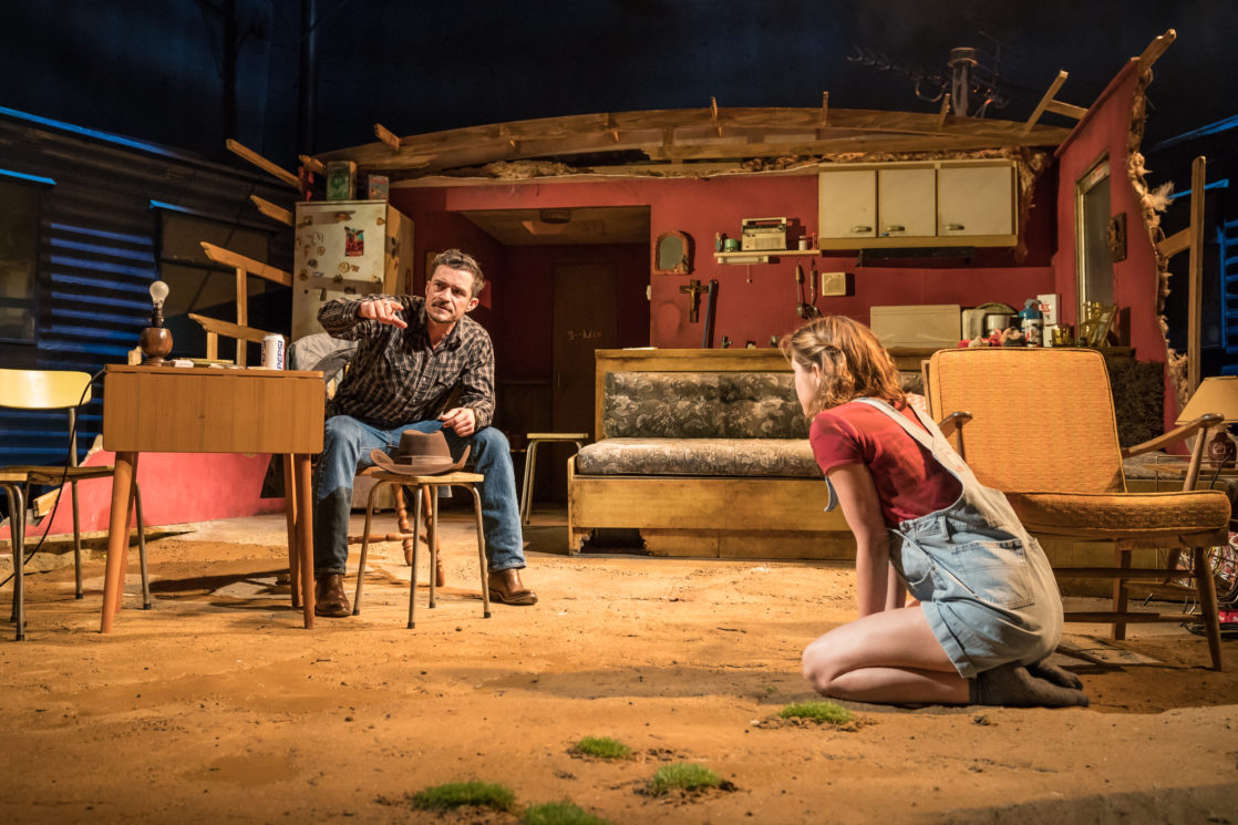 L-R: Orlando Bloom (Killer Joe Cooper) and Sophie Cookson (Dottie Smith). Photo by Marc Brenner.
