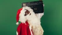 Santa holding a radio