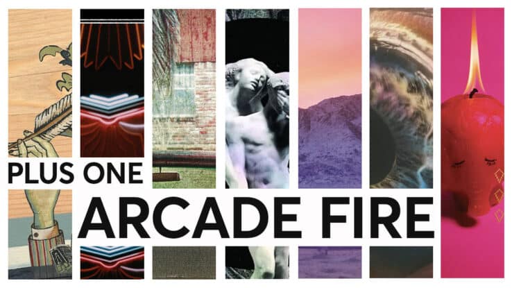 A montage of album art from Arcade Fire