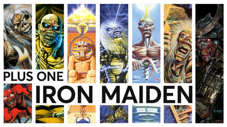 A montage of Iron Maiden album covers