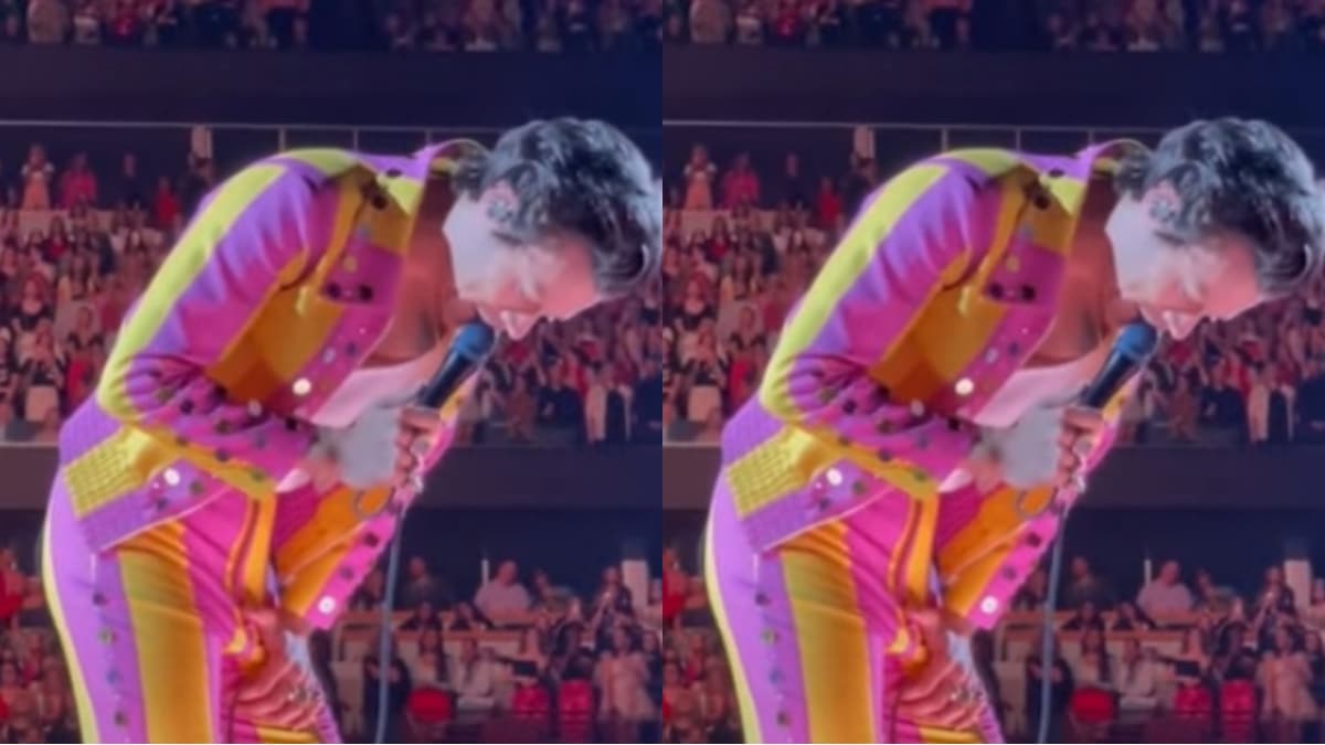Harry Styles takes a water bottle to the crotch onstage in Chicago
