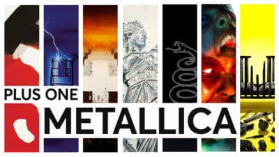 A montage of Metallica album covers