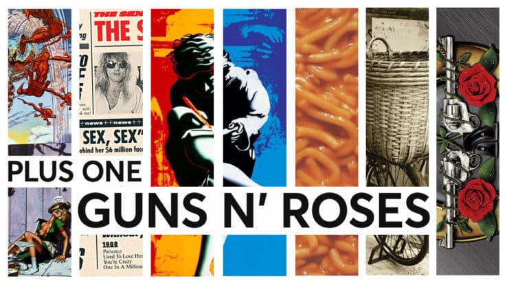 A montage of album covers by Guns N' Roses