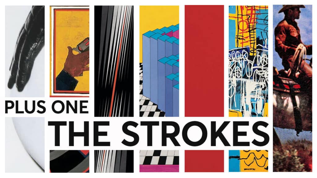 A montage of album art by The Strokes