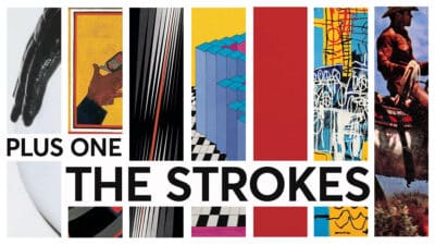 A montage of album art by The Strokes