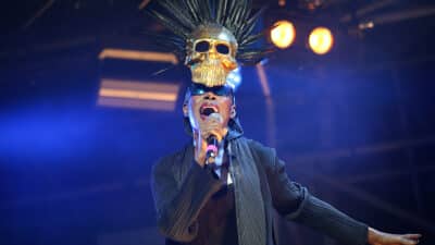 Grace Jones performs on Day 3 of Love Supreme Festival 2023 at Glynde Place on July 02, 2023 in Lewes, England.