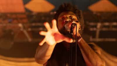 Alloysious Massaquoi of Young Fathers performs at The Barrowland Ballroom on October 23, 2023 in Glasgow, Scotland.