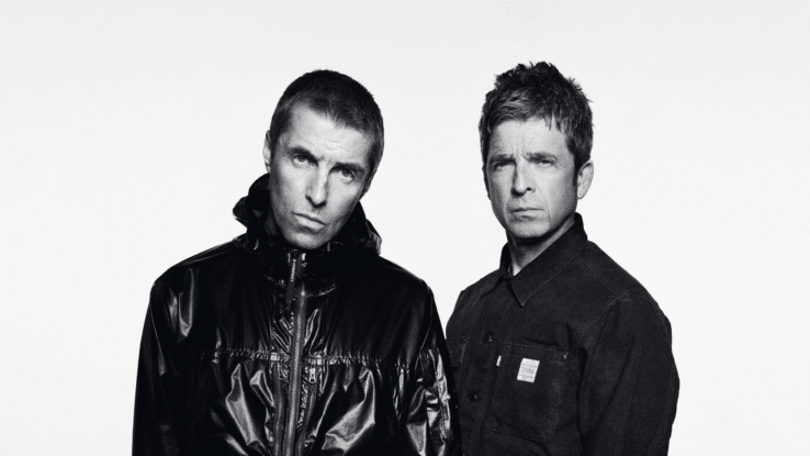 A black and white photo of Liam and Noel Gallagher