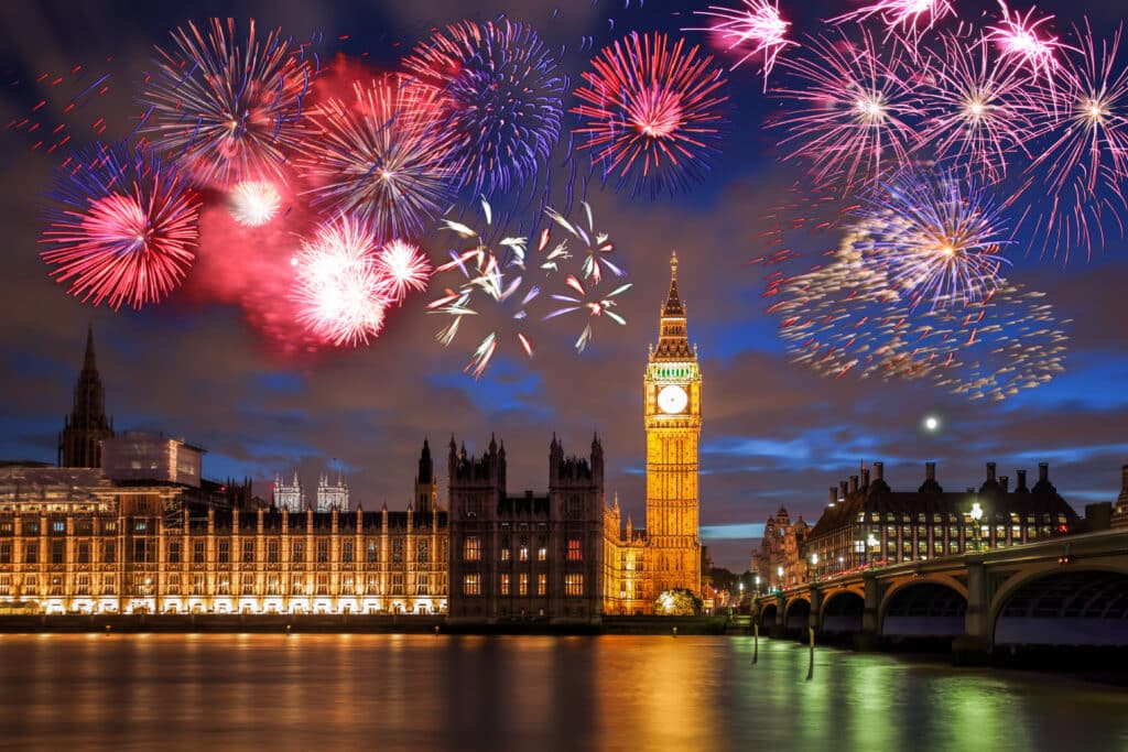 Fireworks erupting over London