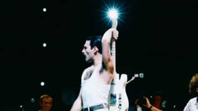 Freddie Mercury of Queen at Live Aid in 1985