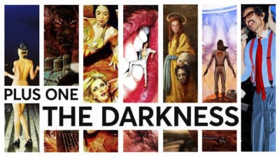 A montage of album art from The Darkness