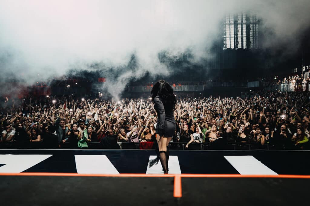 Charlie xcx playing to a packed crowd at the Copper Box Arena