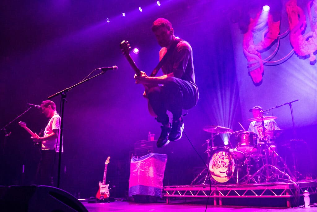 Steve Sladkowski, Stefan Babcock and Zack Mykula of Pup perform at the Roundhouse on 14 October 2022