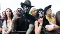 Festival goers with Sleep Token masks during Download Festival