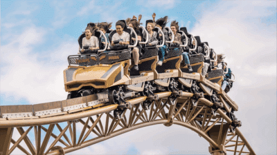 Passengers enjoying the Hyperia rollercoaster at Thorpe Park