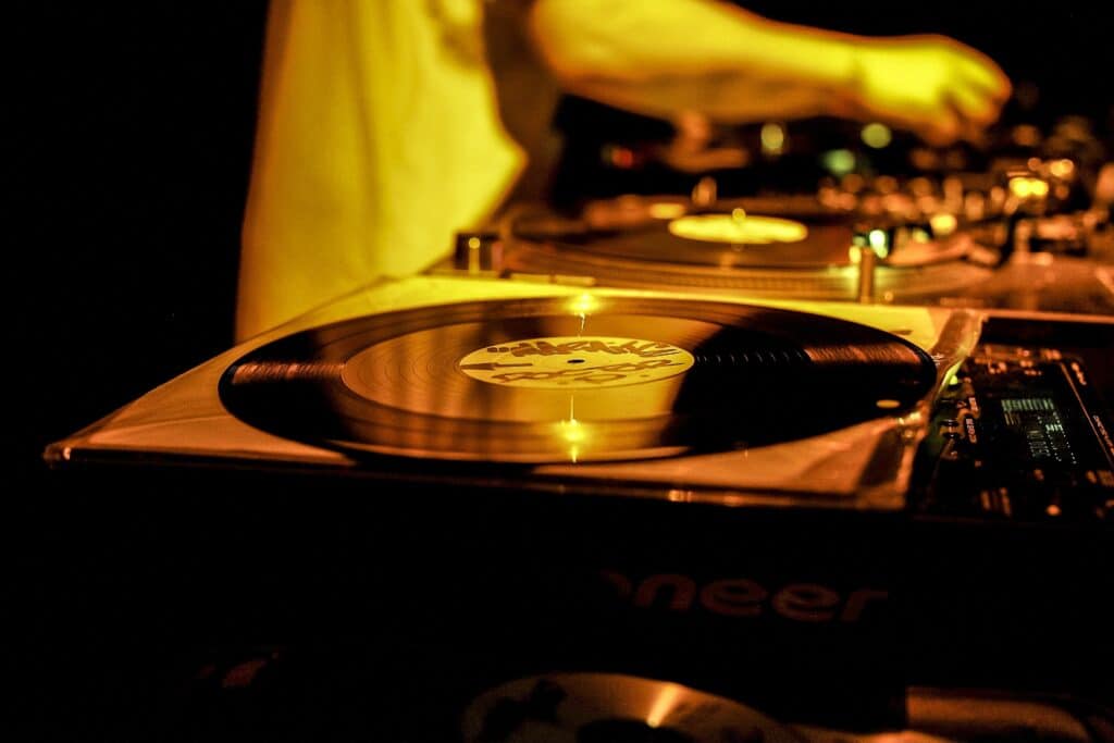 A DJ mixing with vinyl at Fabric nightclub, Farringdon
