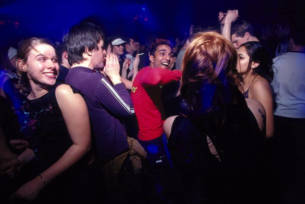 Clubbers dancing at World DJ Day Fabric London March 2002