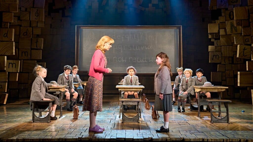 Matilda the musical at the Cambridge Theatre - Matilda and Miss Honey in the classroom
