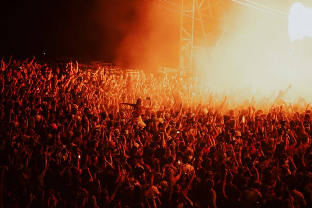 Crowds in front of the Arc Stage during Chase & Status' performance at Creamfields 2025