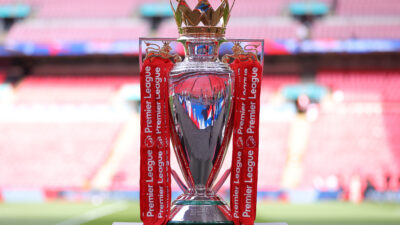 LONDON, ENGLAND - AUGUST 10: The Premier League trophy is seen during the 2025 FA Community Shield match between Crystal Palace and Liverpool at Wembley Stadium on August 10, 2025 in London, England. (Photo by James Gill - Danehouse/Getty Images)
