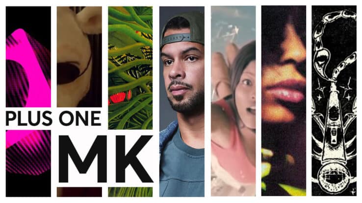 A montage of MK single, video and album art, including a press shot of MK