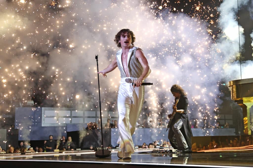 Benson Boone performs on stage during the MTV EMAs 2024 held at Co-op Live on 10 November 2024 in Manchester, England