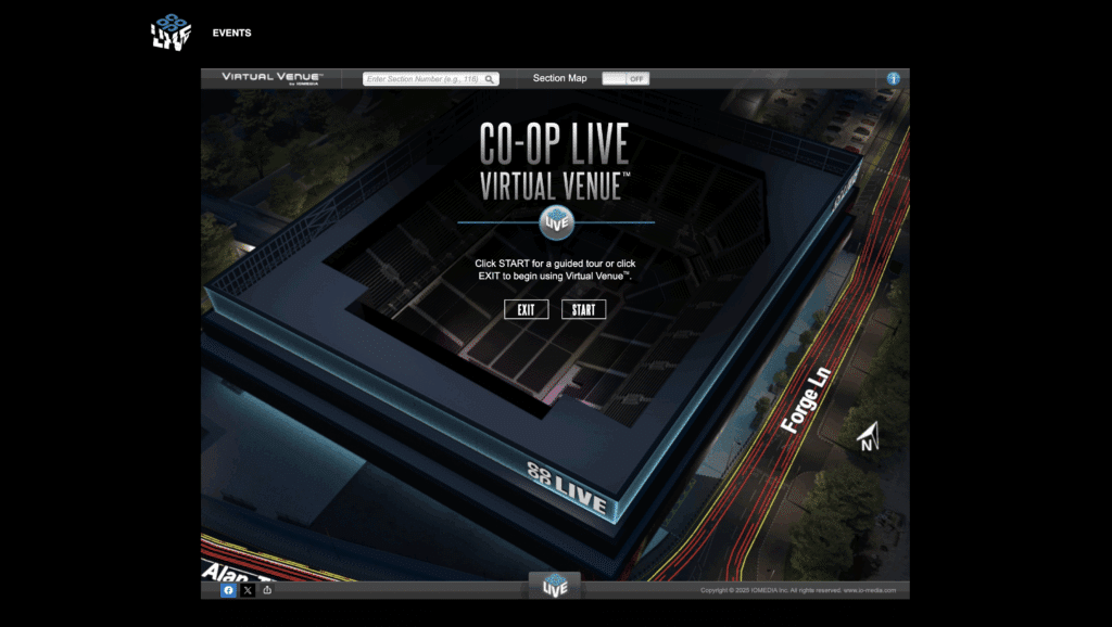 A screenshot of the Co-Op Live's Virtual Venue service