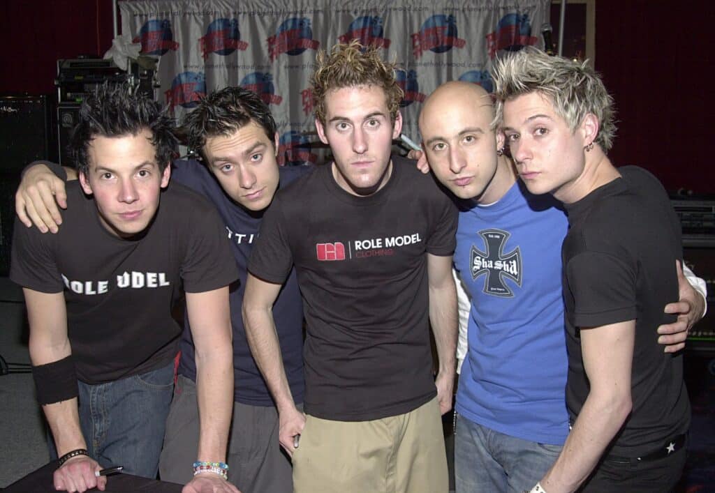 Simple Plan (Pierre, Sebastien, Chuck, Jeff and David) in 2002 
