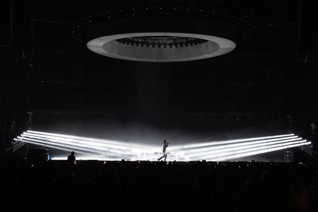 A singer onstage during a performance at the OVO Hydro arena in Glasgow