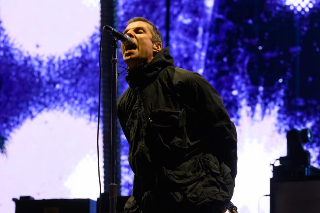 Liam Gallagher performs during the "Definitely Maybe 30 Years Tour" at Co-op Live on June 15, 2024 in Manchester, England