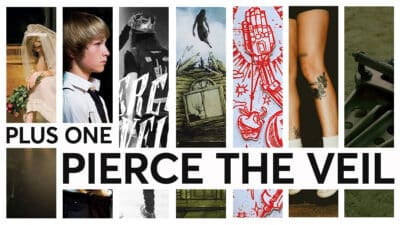 A montage of album and single art from Pierce The Veil