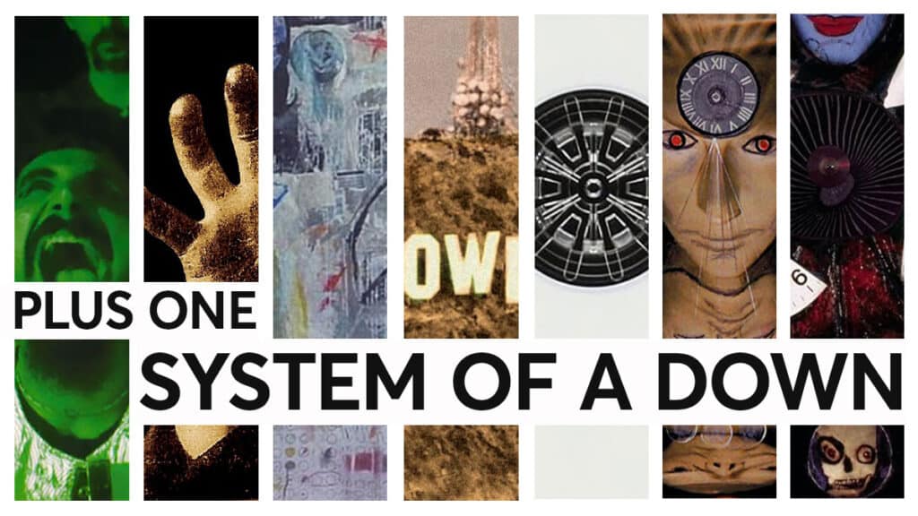 A montage of album and single art from System Of A Down
