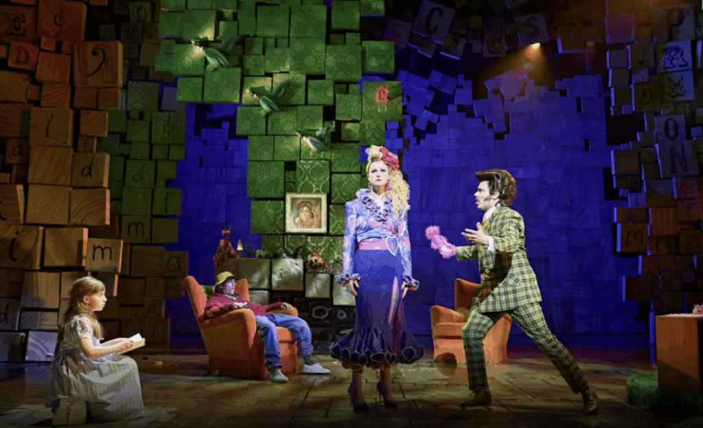 Actors onstage during a performance of Matilda the Musical at Cambridge Theatre in London