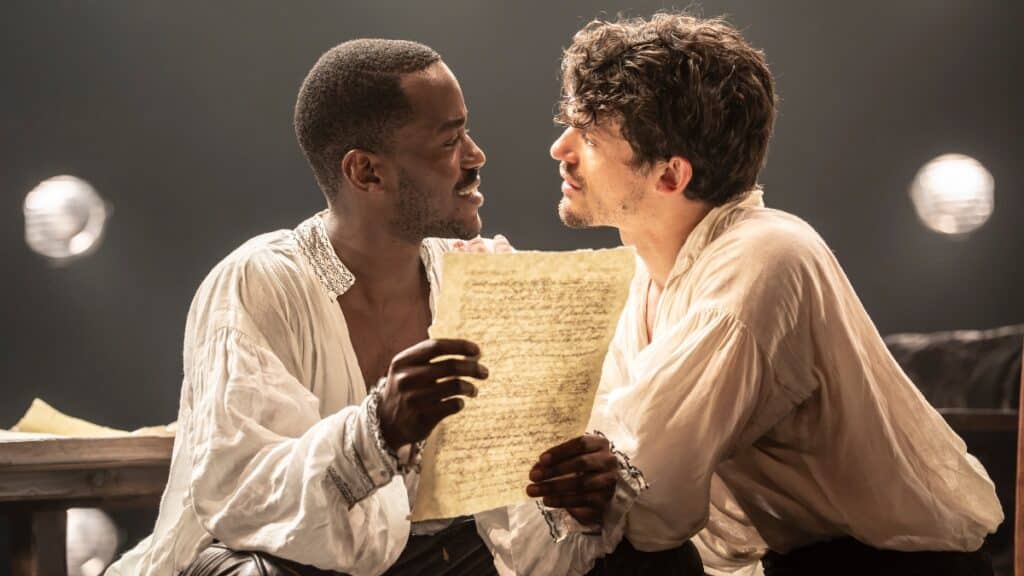 Ncuti Gatwa and Edward Bluemel in Born With Teeth at Wyndham's Theatre