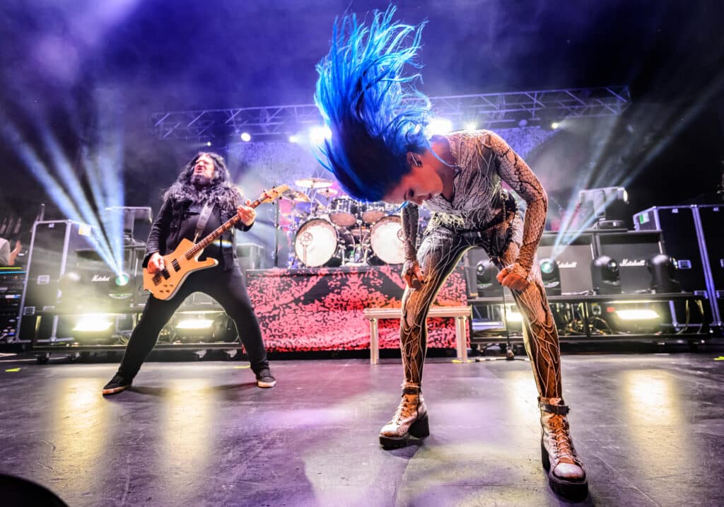 Alissa White-Gluz and Sharlee D'Angelo of Arch Enemy on stage
