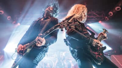 Michael Amott and Jeff Loomis of Arch Enemy perform on stage