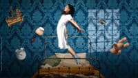 Wendy flies above her bed in the poster for Wendy & Peter Pan
