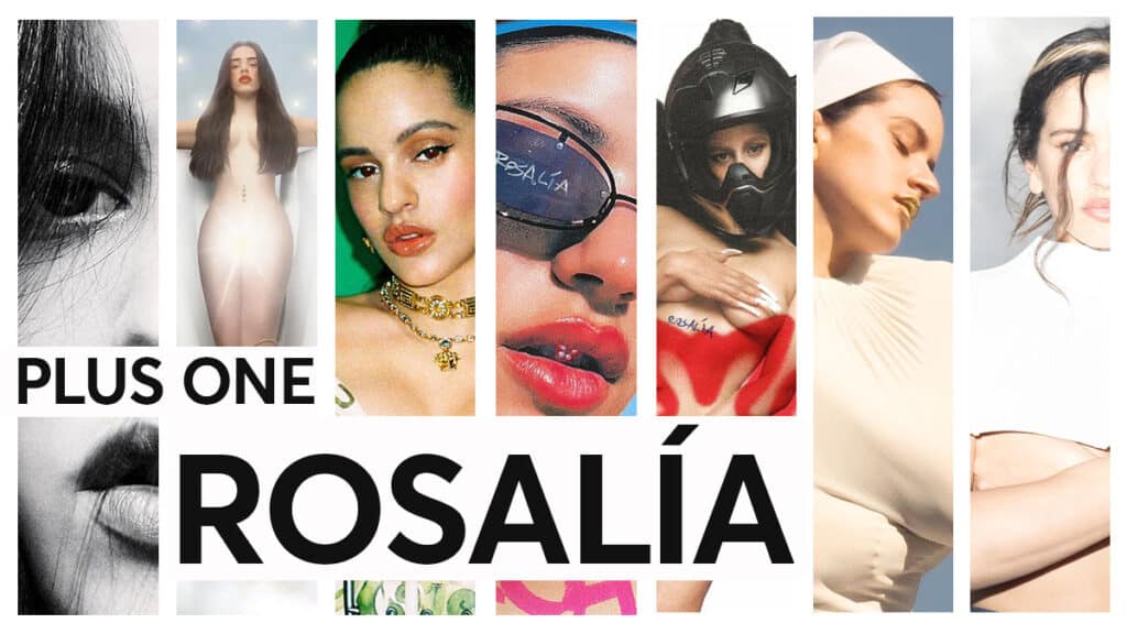 A montage of images showing Rosalía album and single art