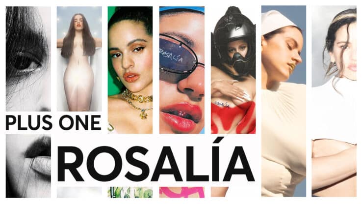 A montage of images showing Rosalía album and single art