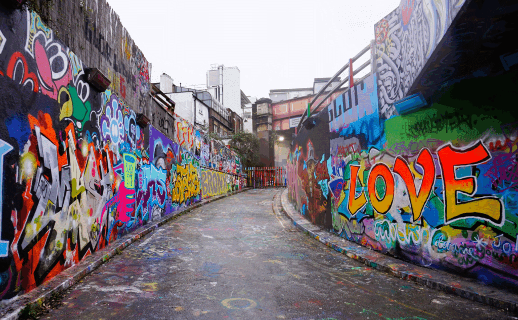 Graffiti on the walls of Leake Street in London
