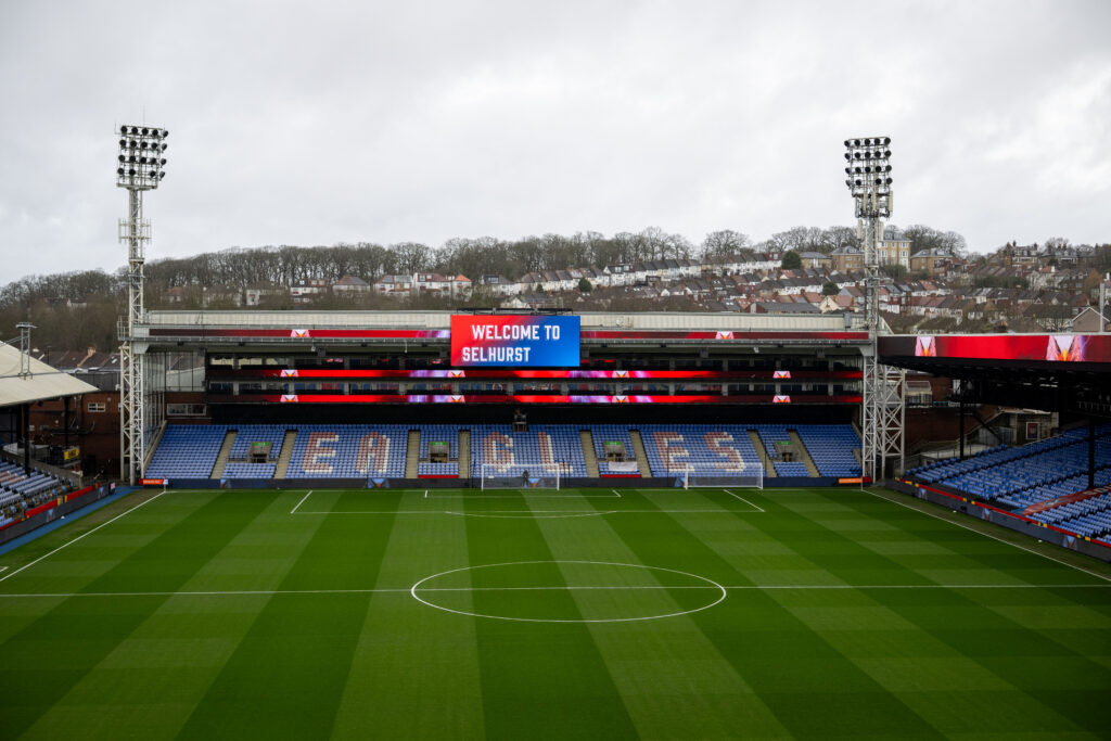 The pitch and stands at Selhurst Park Stadium, home of Crystal Palace Football Club