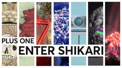 A montage of Enter Shikari album art, with the text "Plus One: Enter Shikari"