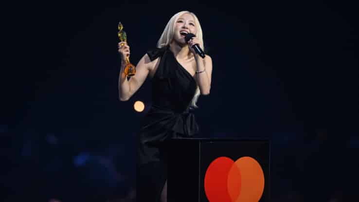 Rosé accepts the International Song of the Year for APT. on stage during The BRIT Awards 2026