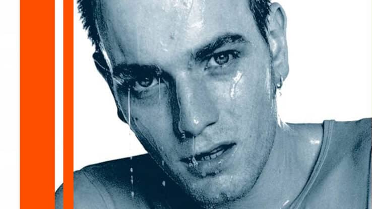 A close up detail of the Trainspotting soundtrack, featuring Ewan McGregor