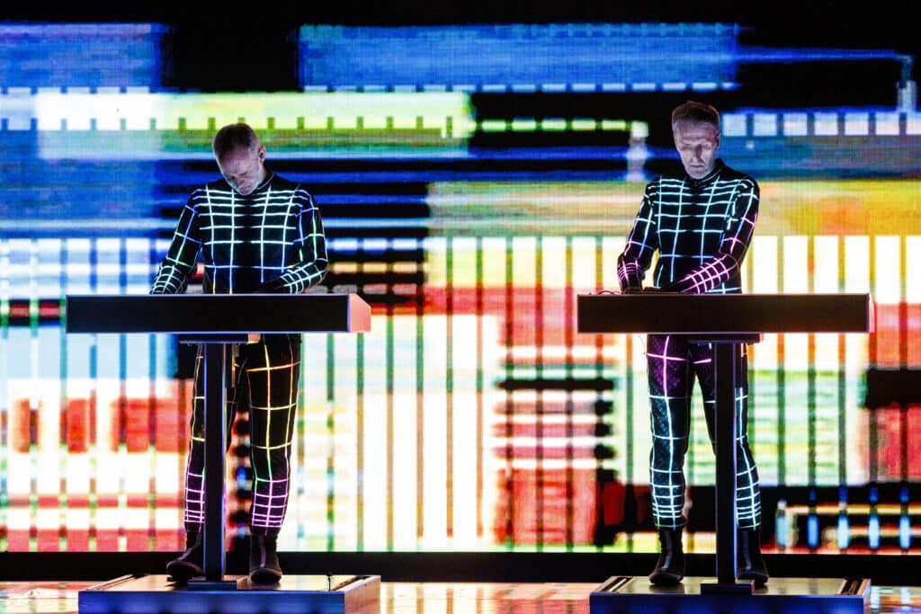 Falk Grieffenhagen and Georg Bongartz from Kraftwerk performing live onstage
