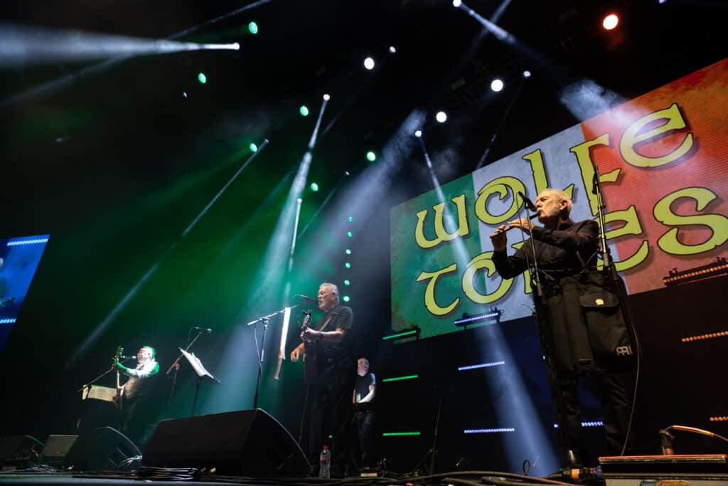 Brian Warfield, Tommy Byrne and Noel Nagle of The Wolfe Tones performing live onstage
