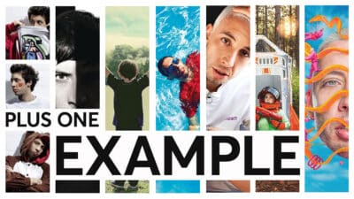 A montage of Example album art